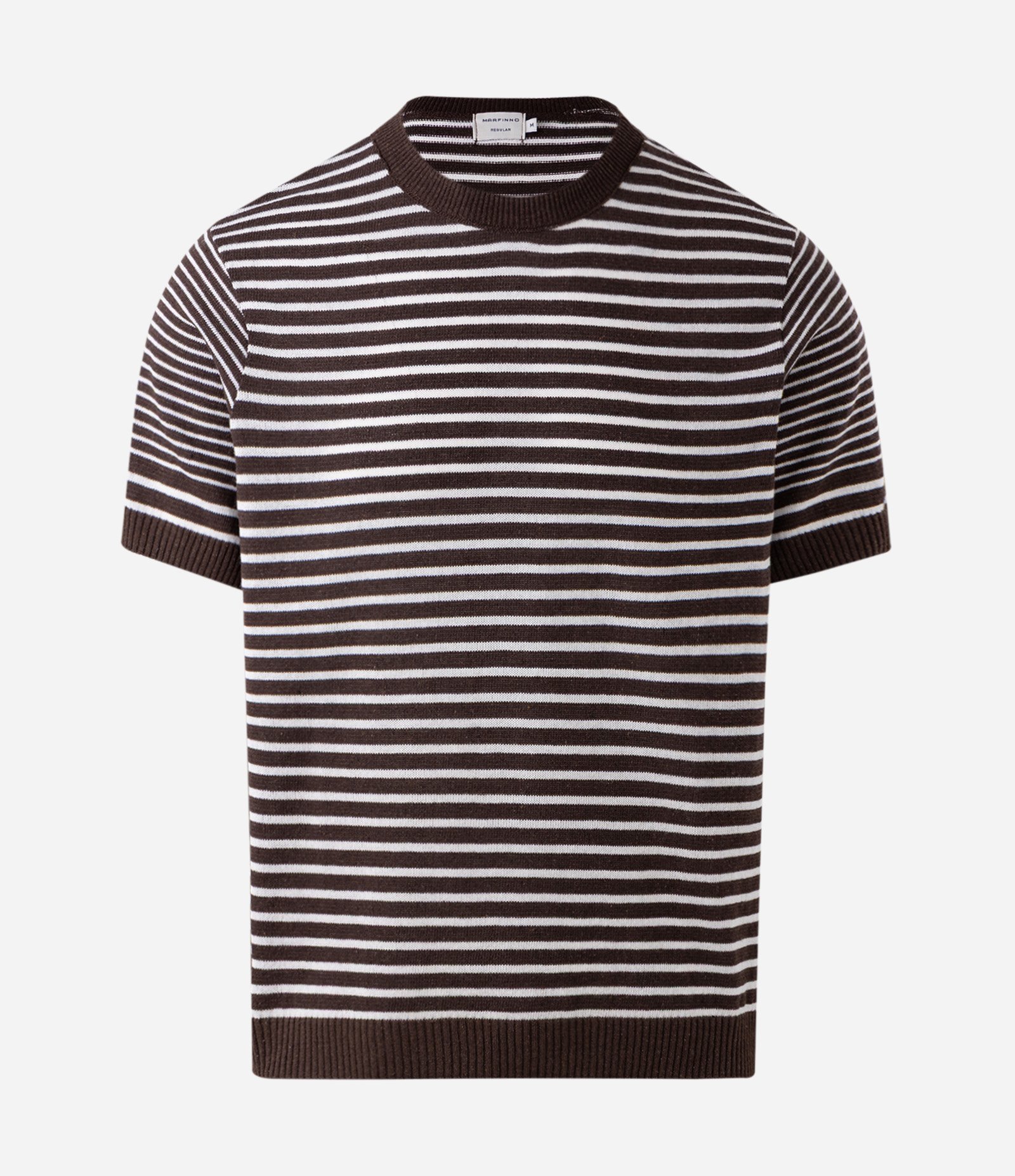 Camiseta Regular Listrada Marrom 5