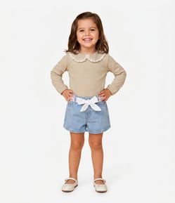 Blusa Relaxed Texturizada com Gola Boneca Infantil - Tam 1 a 6 Anos