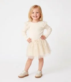 Saia Evasê Infantil em Tule com Glitter e Lacinho - Tam 1 a 6 Anos