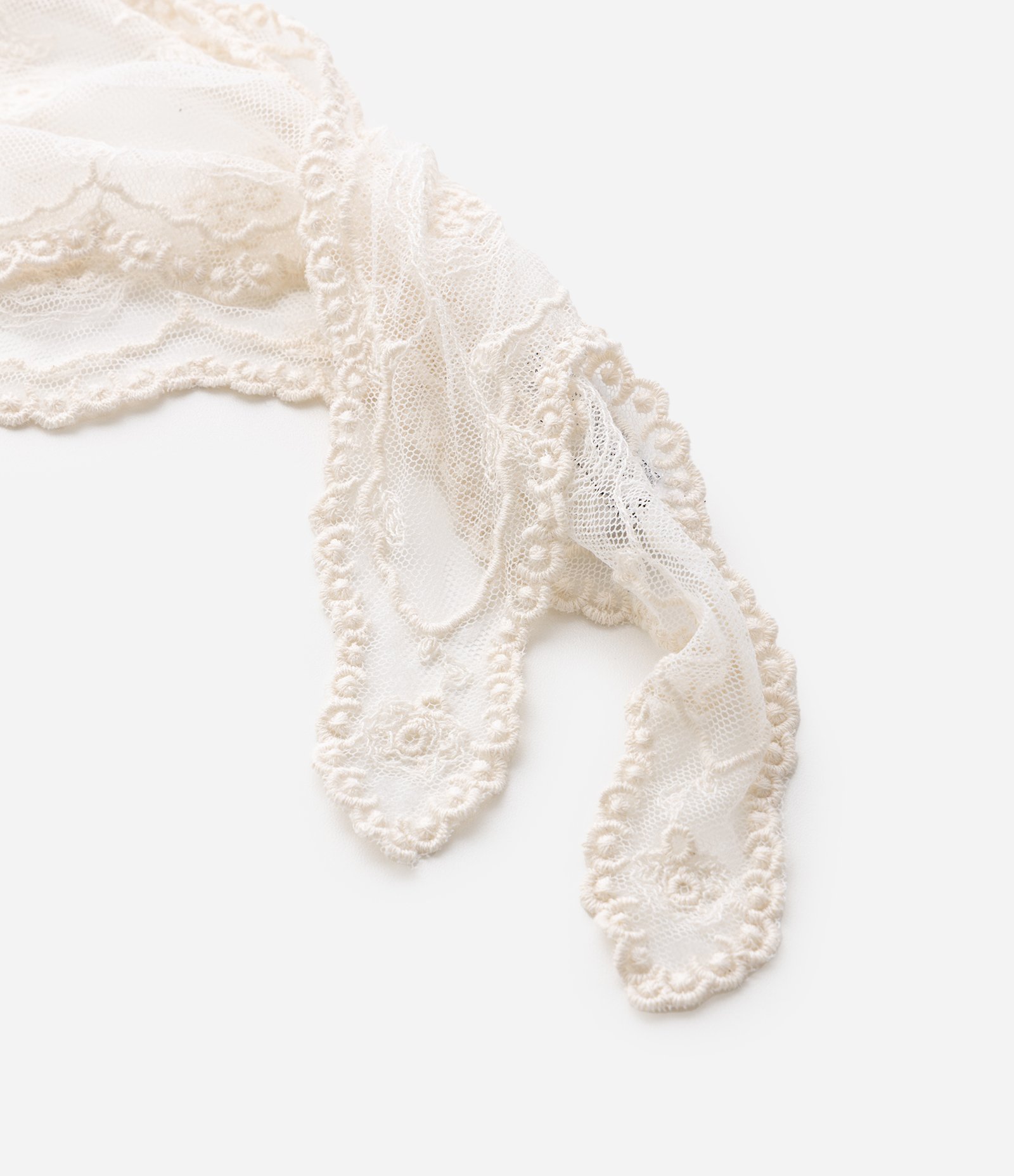 Lenço Triangular em Renda com Bordado e Acabamento Ondulado Off White 2