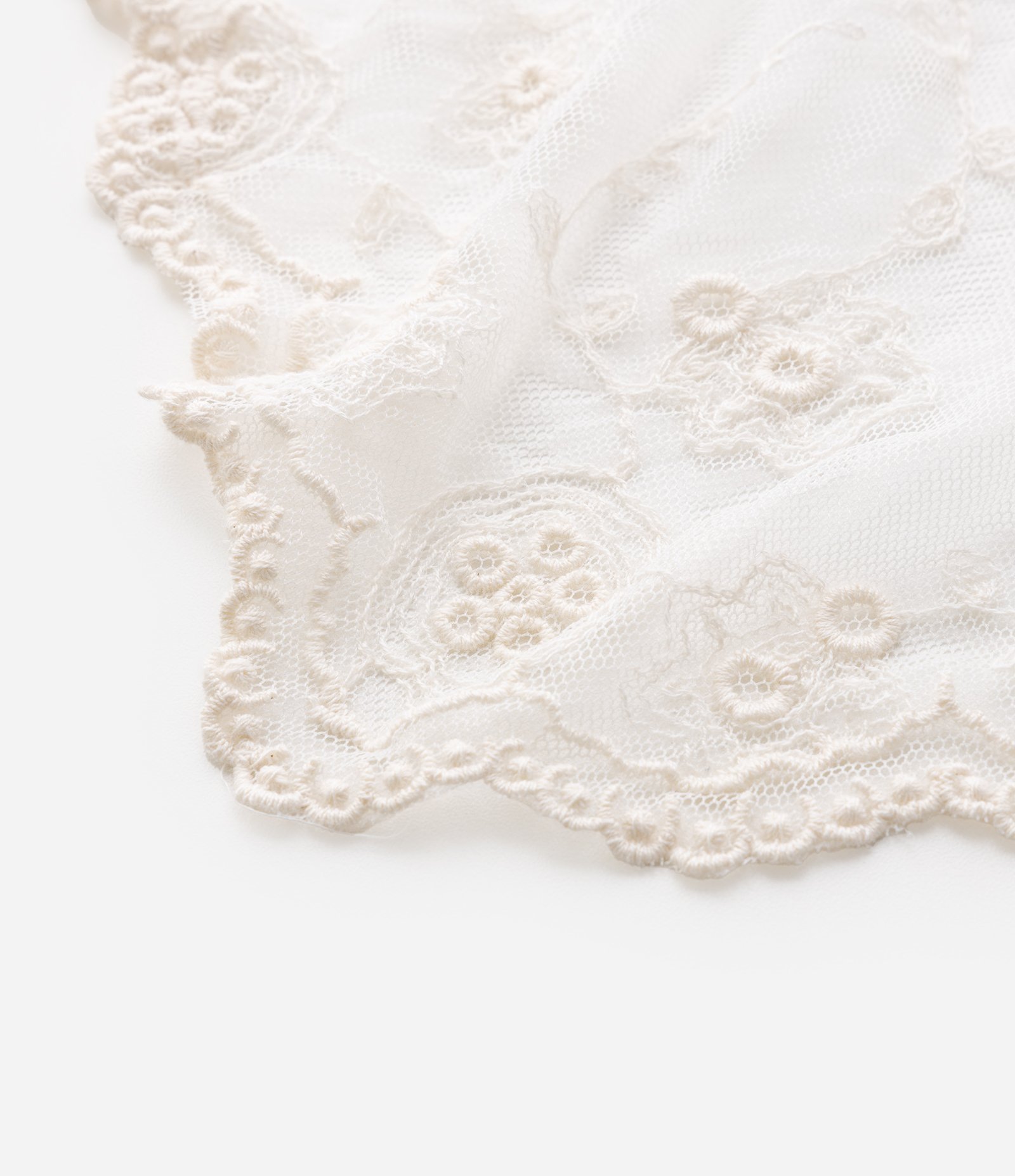 Lenço Triangular em Renda com Bordado e Acabamento Ondulado Off White 3