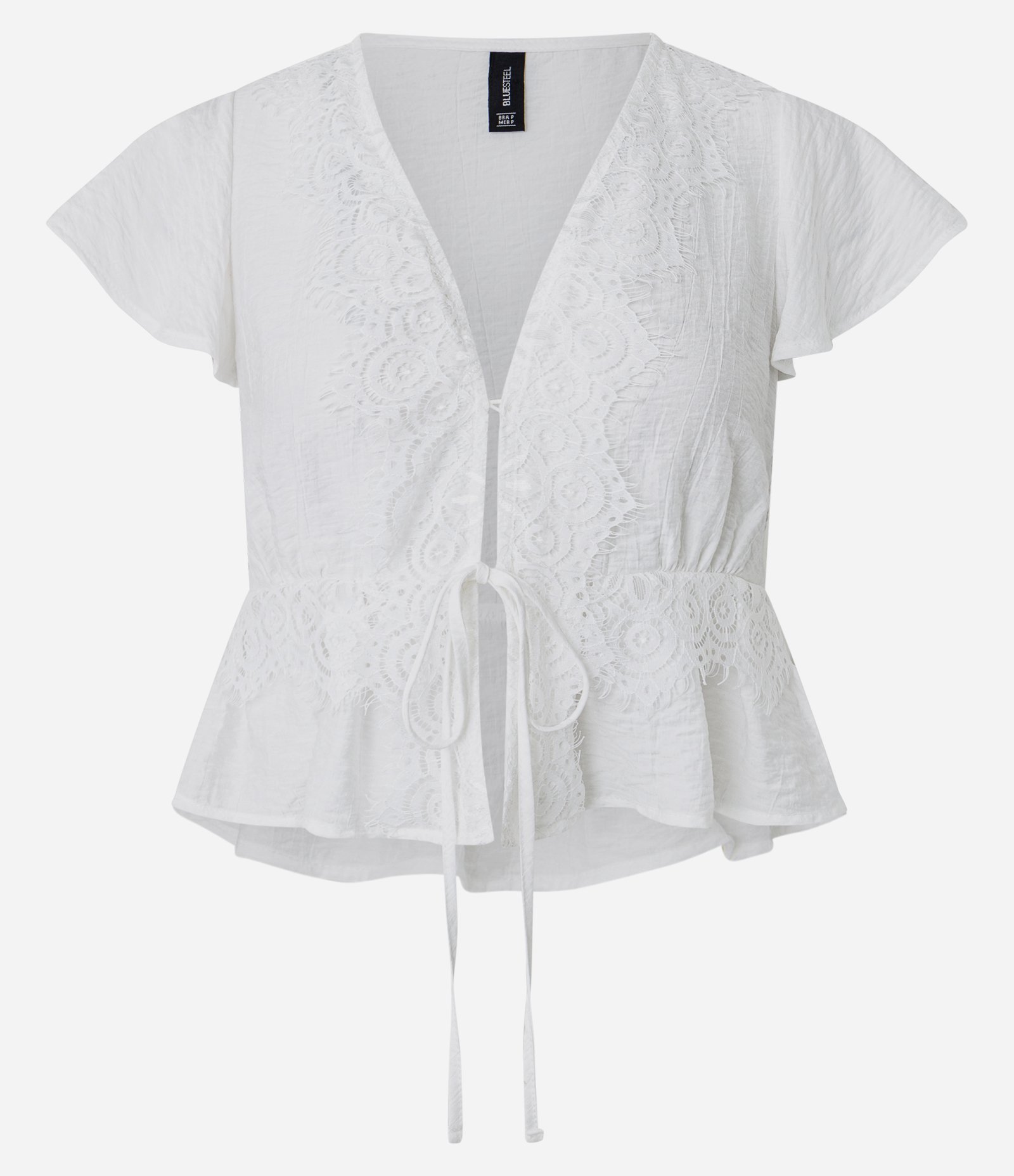 Blusa em Viscose Texturizada com Detalhe Rendado  e Amarração Frontal Branco 5