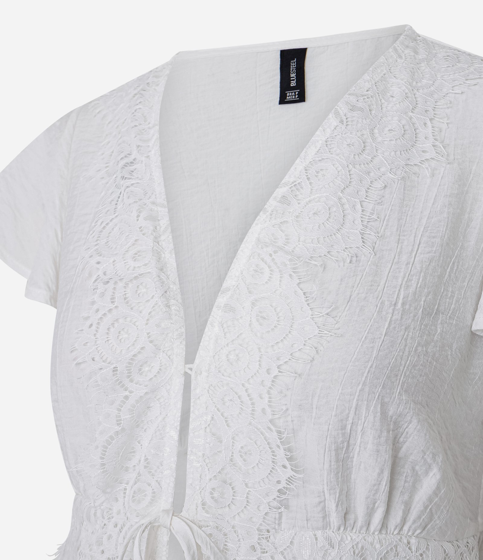 Blusa em Viscose Texturizada com Detalhe Rendado  e Amarração Frontal Branco 6