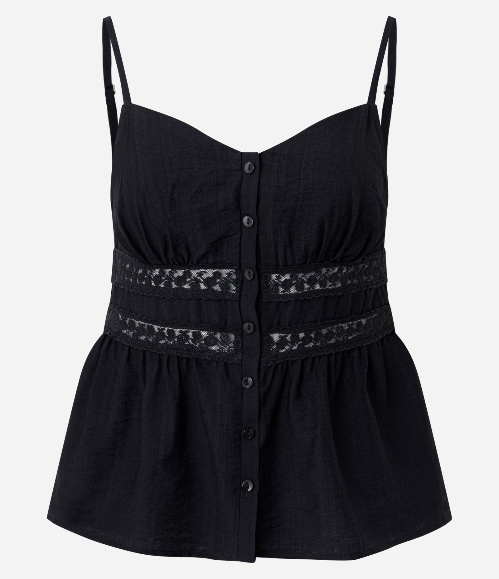 Blusa de Alcinha em Viscose Acetinada com Botões e Detalhe em Renda Preto 5