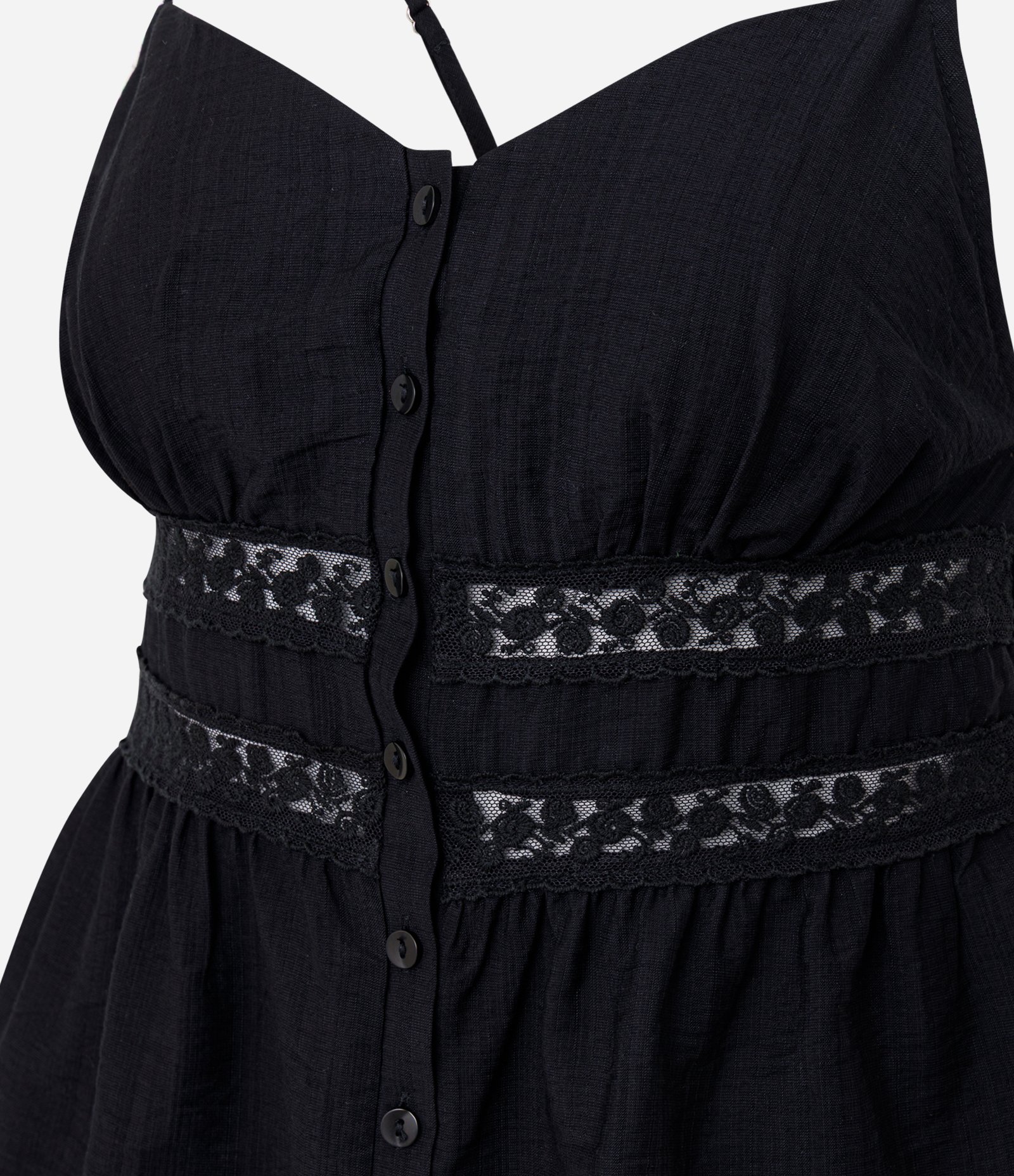 Blusa de Alcinha em Viscose Acetinada com Botões e Detalhe em Renda Preto 6