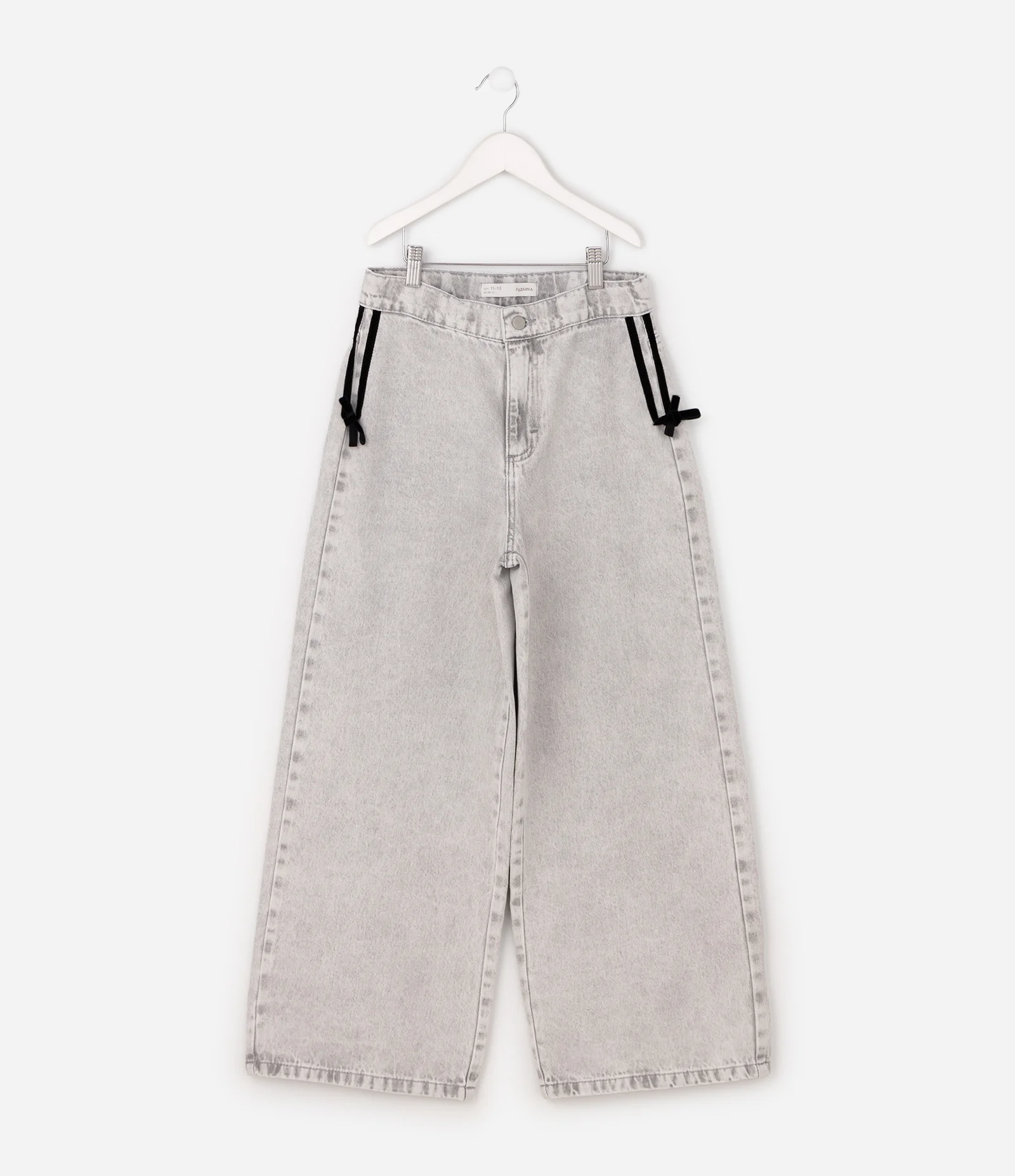 Calça Wide Jeans Infantil com Laços Laterais - Tam 5 a 16 Anos Cinza 2