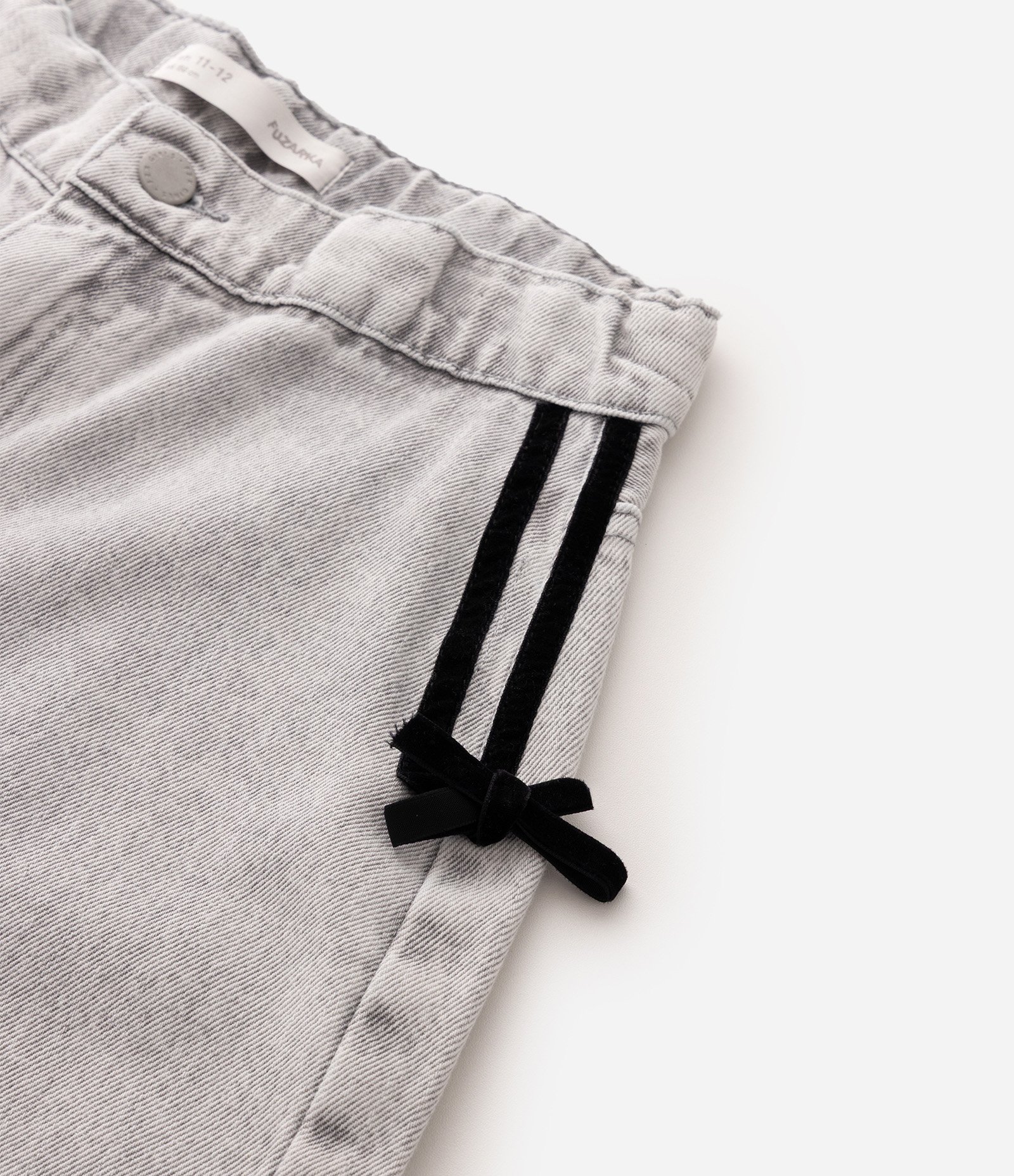 Calça Wide Jeans Infantil com Laços Laterais - Tam 5 a 16 Anos Cinza 5