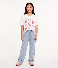 Calça Jeans Reta Infantil com Desfiados de Laços Laterais - Tam 5 a 14 Anos