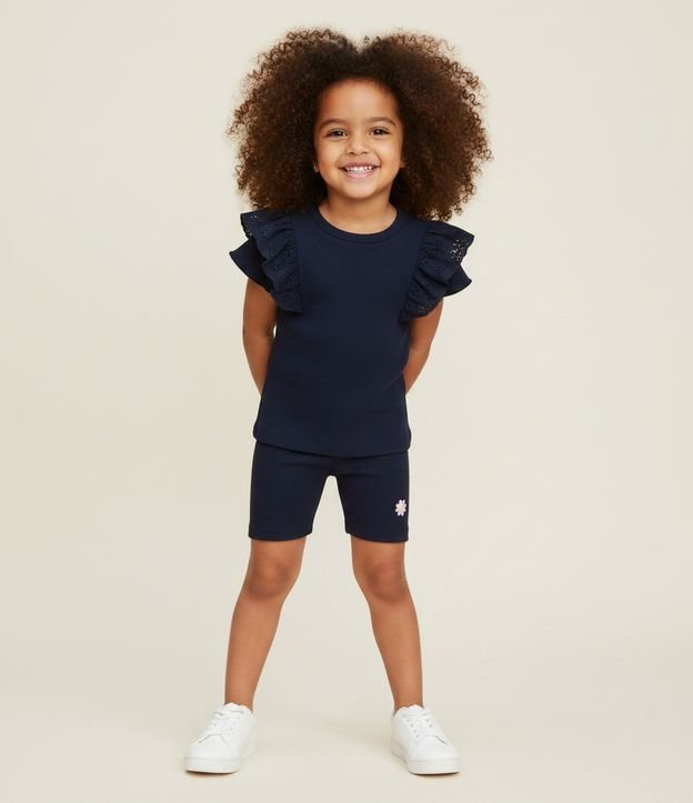 Bermuda Ciclista Infantil em Algodão com Bordado Floral – Tam 1 a 6 Anos