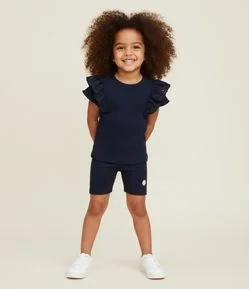 Bermuda Ciclista Infantil em Algodão com Bordado Floral – Tam 1 a 6 Anos