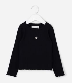 Camiseta Slim Infantil em Algodão Canelado com Bordado Flor – Tam 1 a 6 Anos