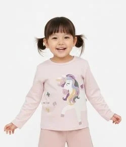 Camiseta Slim Infantil com Estampa Unicórnio com Glitter – Tam 1 a 6 Anos