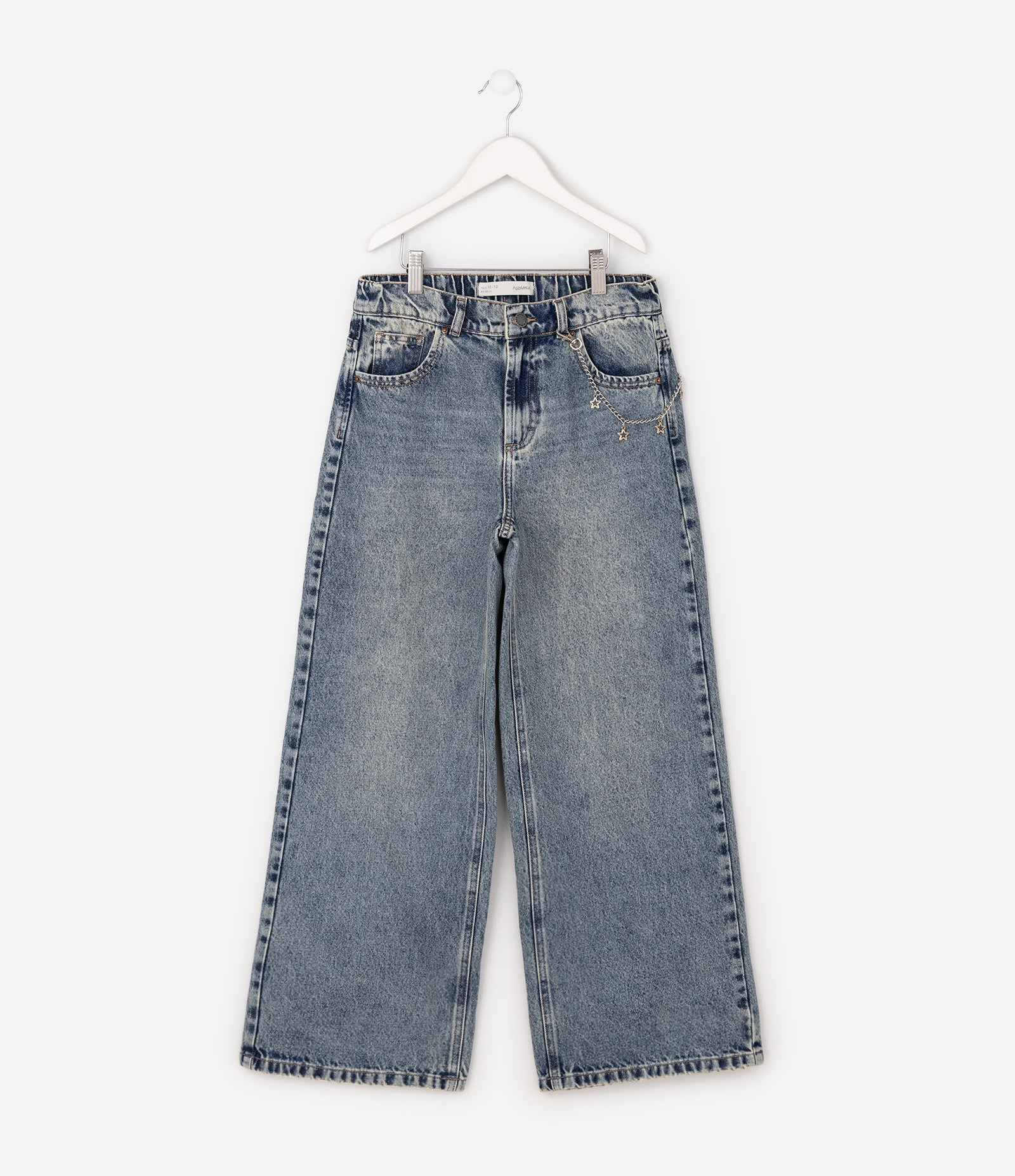 Calça Infantil Em Algodão Com Correntinha Lateral - 5 a 16 Anos Jeans Médio 2