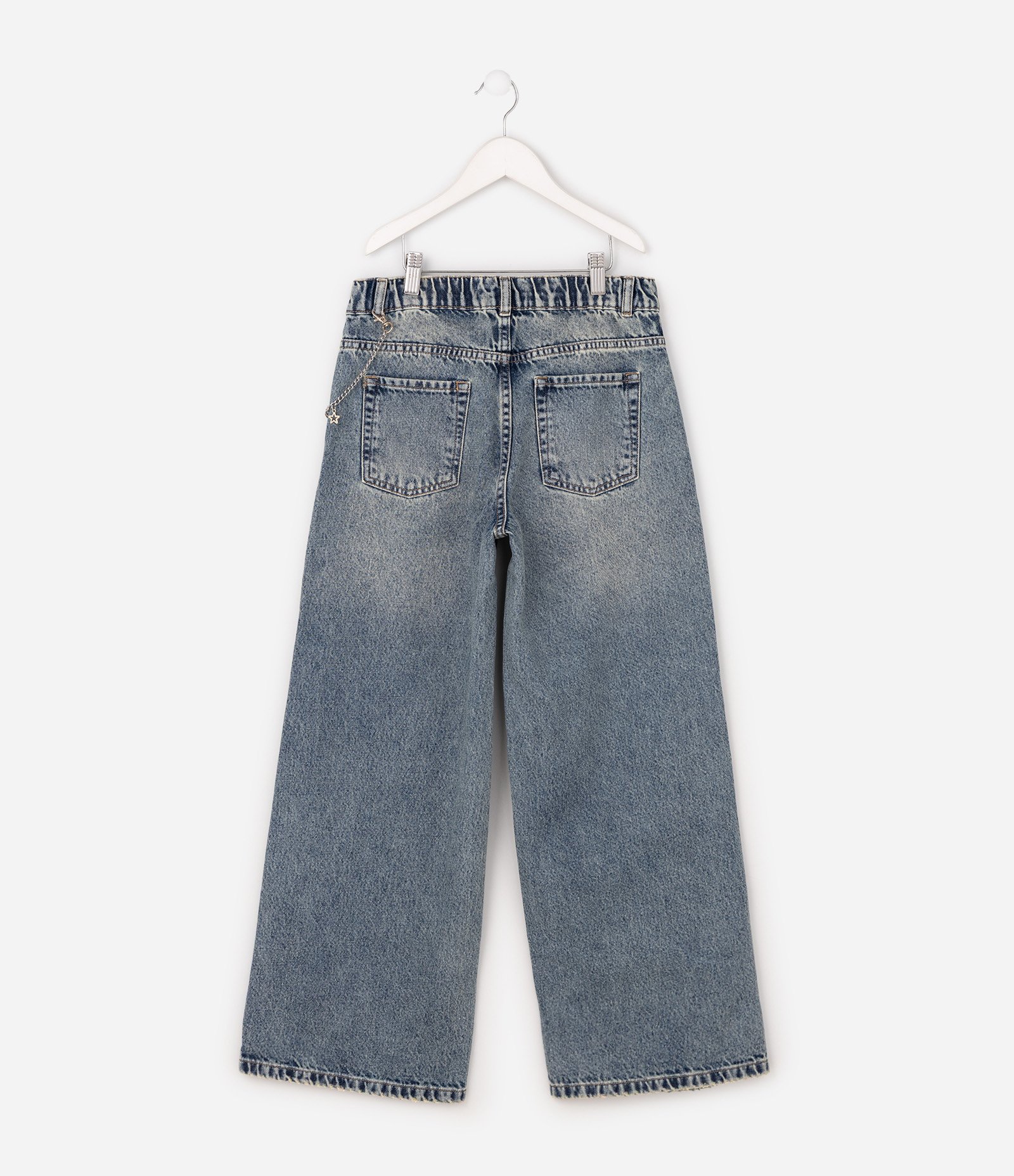 Calça Infantil Em Algodão Com Correntinha Lateral - 5 a 16 Anos Jeans Médio 3