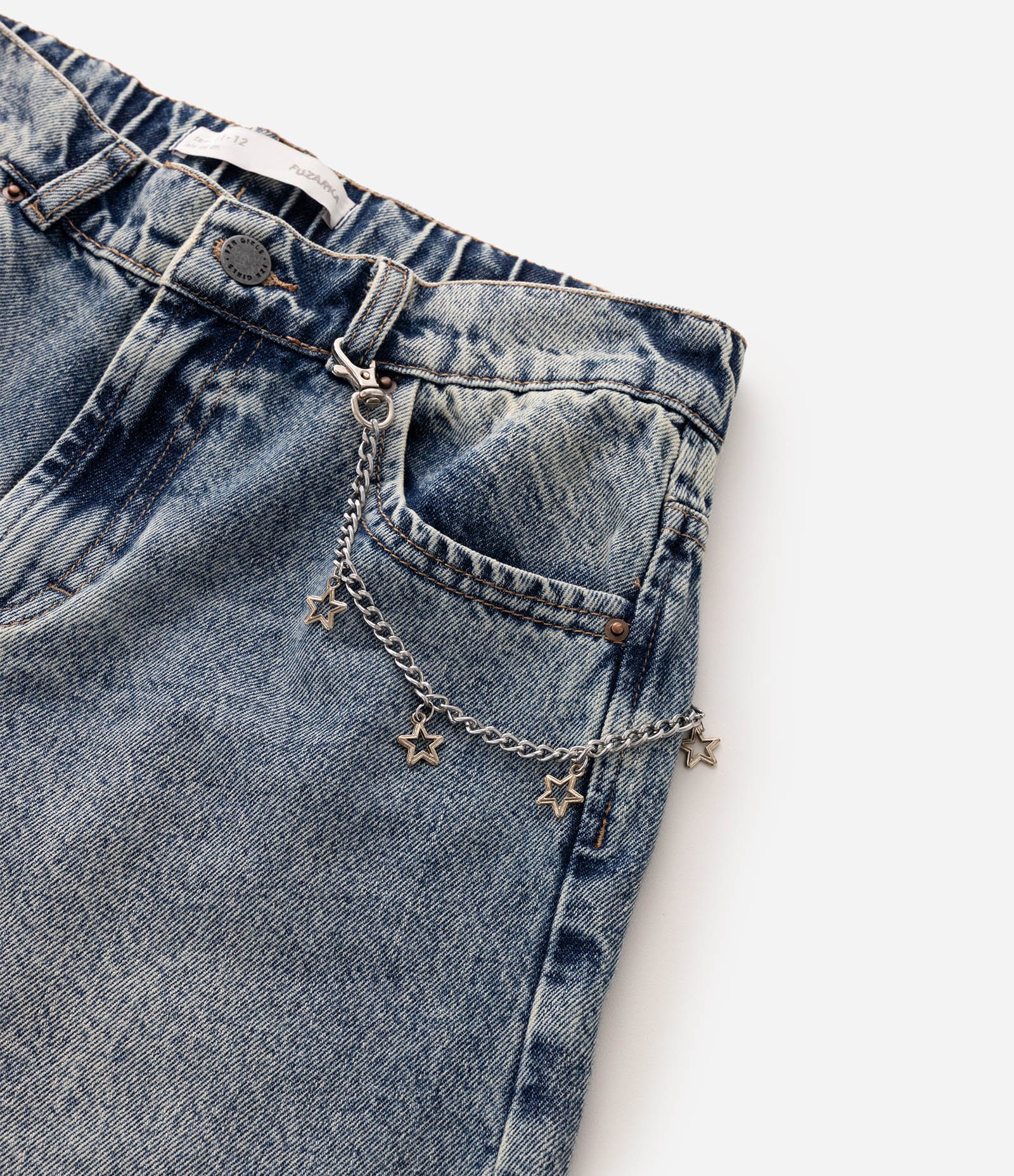 Calça Infantil Em Algodão Com Correntinha Lateral - 5 a 16 Anos Jeans Médio 5