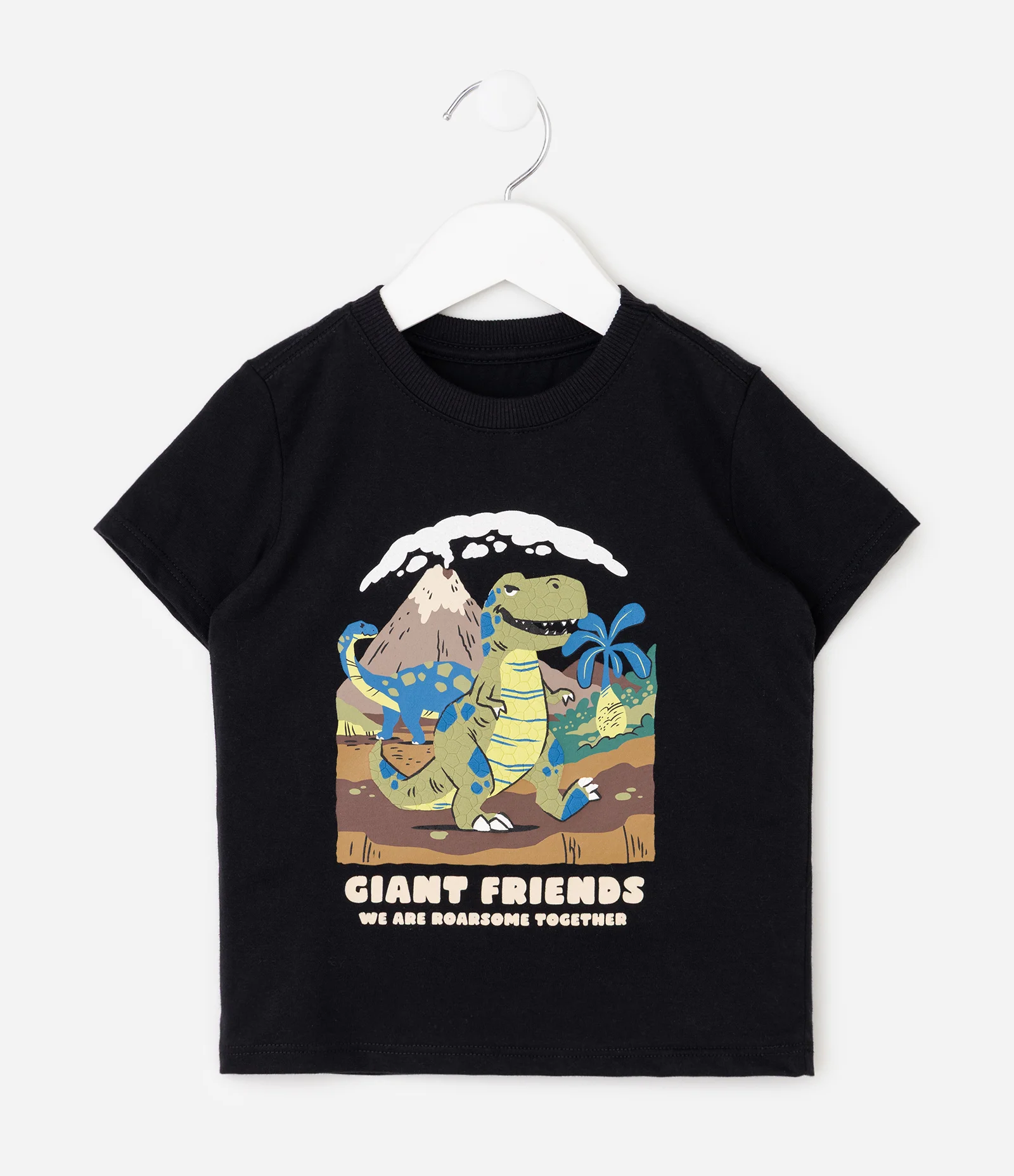 Camiseta Infantil com Estampa Dinossauro Giant Friend – Tam 1 a 6 Anos Preto 2