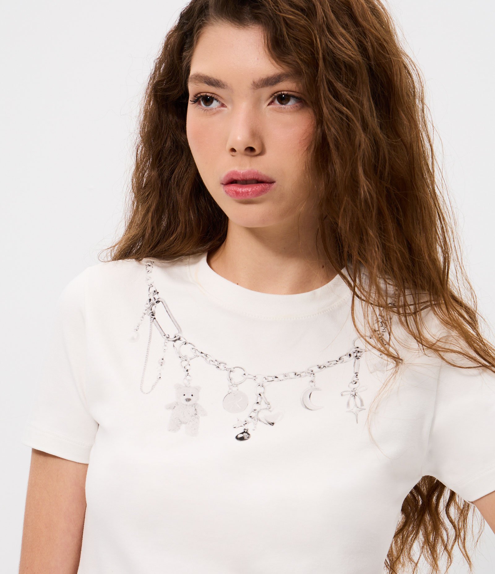 Camiseta em Algodão com Estampa Efeito Corrente Branco 3