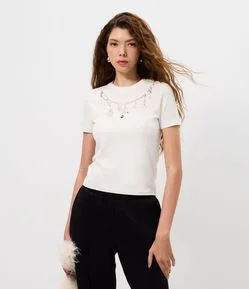 Camiseta em Algodão com Estampa Efeito Corrente