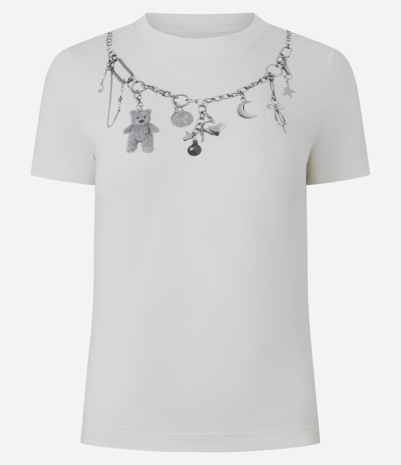 Camiseta em Algodão com Estampa Efeito Corrente Branco 5