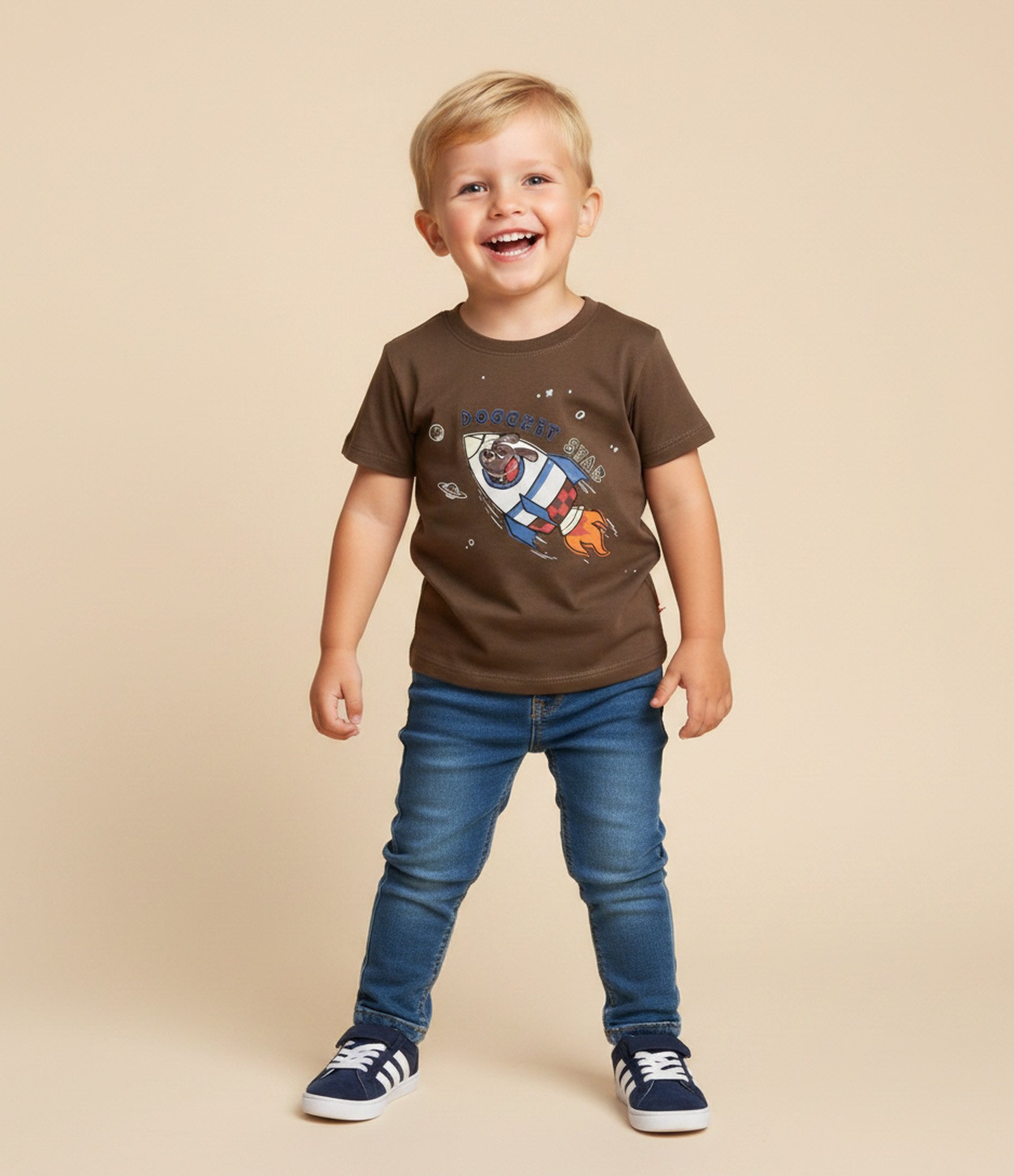Camiseta Infantil com Estampa Cachorro Astronauta Docket Star – Tam 1 a 6 Anos Marrom 1