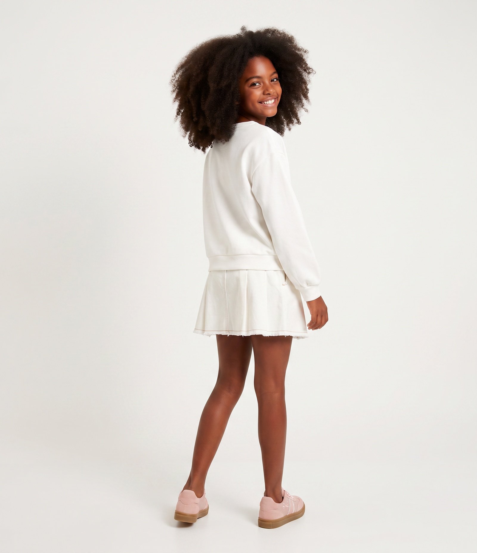 Short Saia Infantil Plissado em Sarja Branco 3