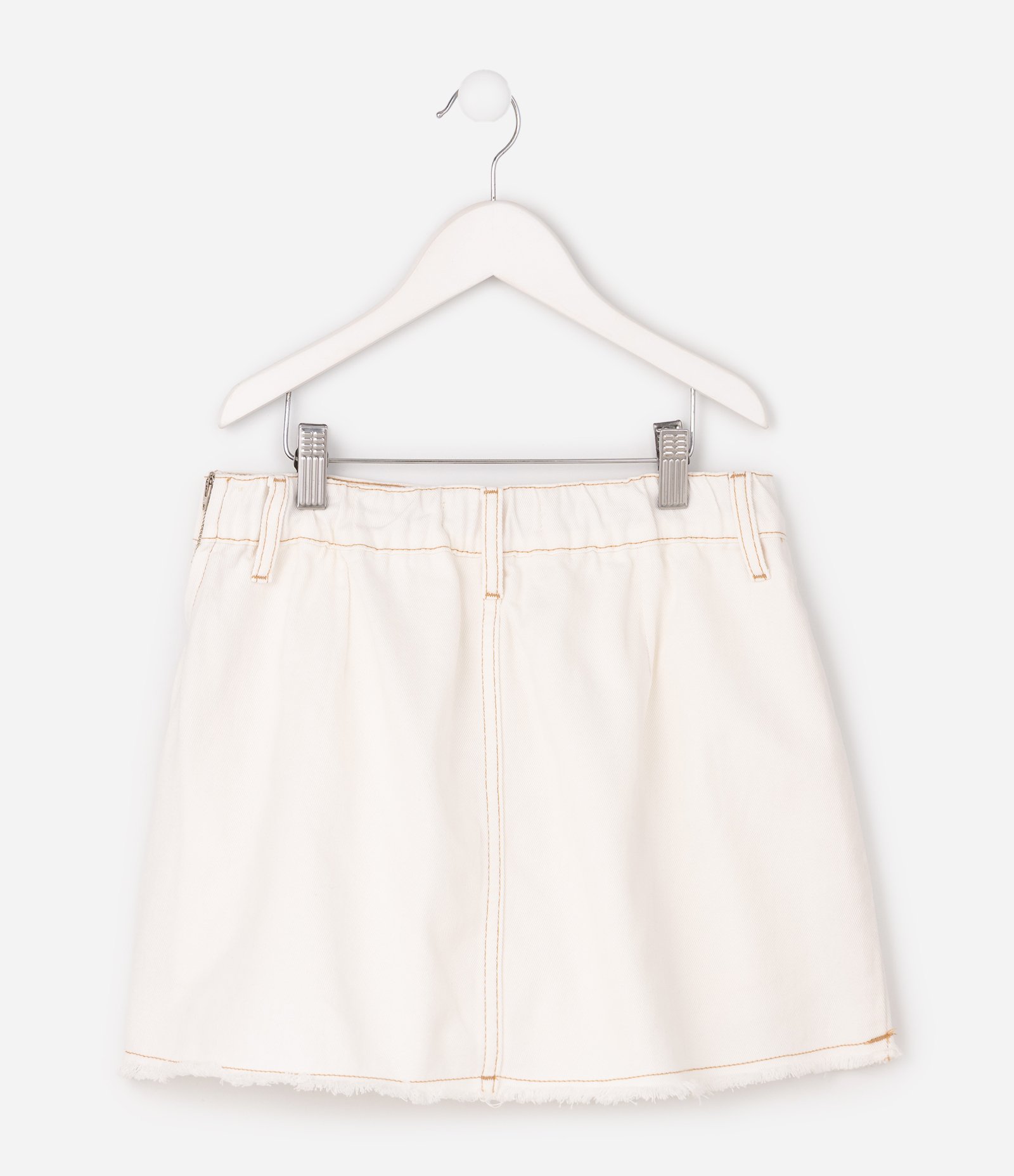 Short Saia Infantil Plissado em Sarja Branco 4