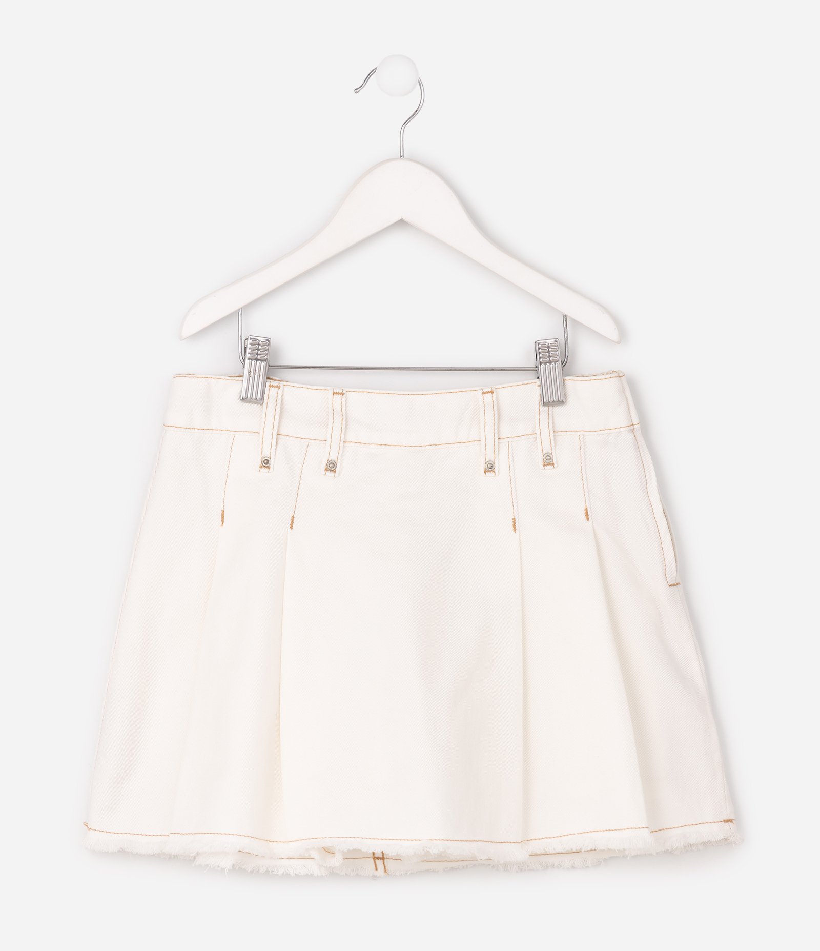 Short Saia Infantil Plissado em Sarja Branco 5