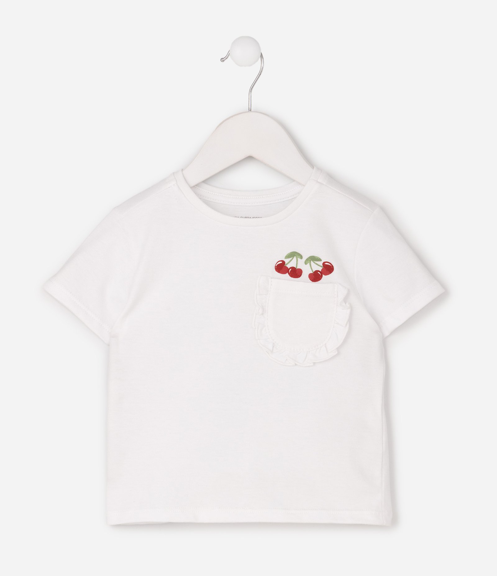 Camiseta Relaxed Infantil com Bolsinho e Estampa Cereja – Tam 1 a 6 Anos Branco 2
