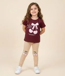 Camiseta Slim Infantil com Estampa de Cereja e Laço – Tam 1 a 6 Anos