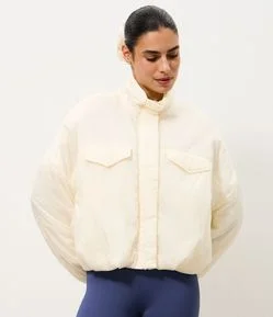 Jaqueta Puffer Esportiva em Microfibra com Gola Alta