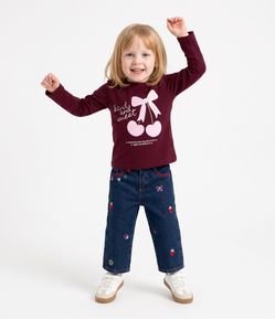 Camiseta Infantil Em Algodão com Estampa de Laço e Cereja - Tam 1 a 6 Anos