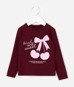 Camiseta Infantil Em Algodão Laço Cereja - Tam 1 a 6 Anos