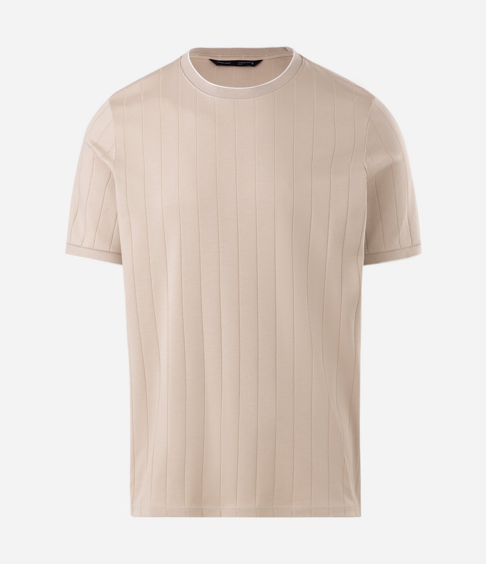 Camiseta em Algodão Peruano Texturizada com Listras Verticais Bege 5