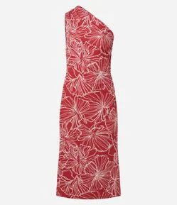 Vestido Midi de Um Ombro Só com Estampa Floral