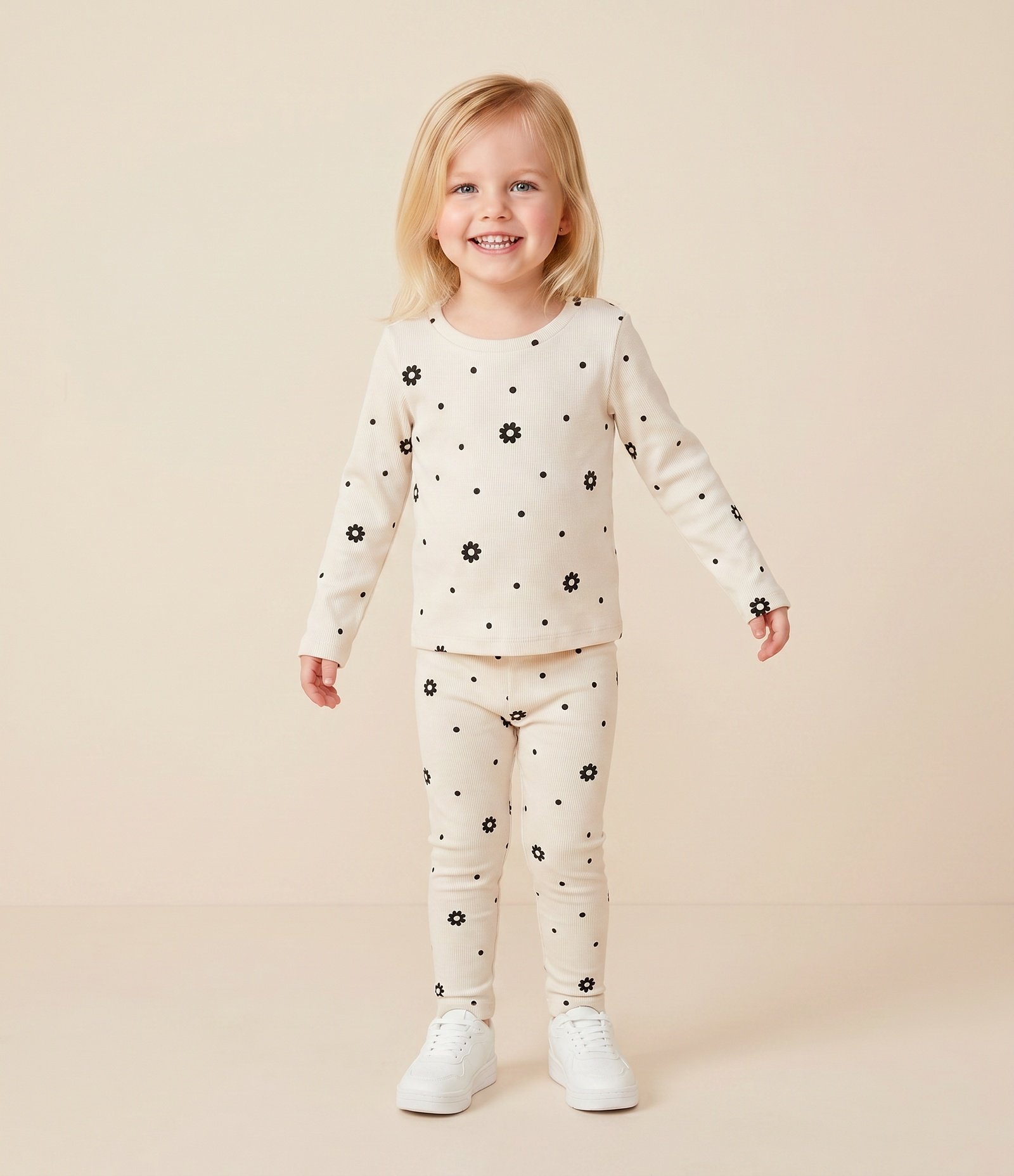 Calça Infantil Legging com Estampa Floral e Poá – Tam 1 a 6 Anos Off White 1
