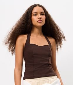 Blusa Frente Única em Ponto Roma com Decote Coração