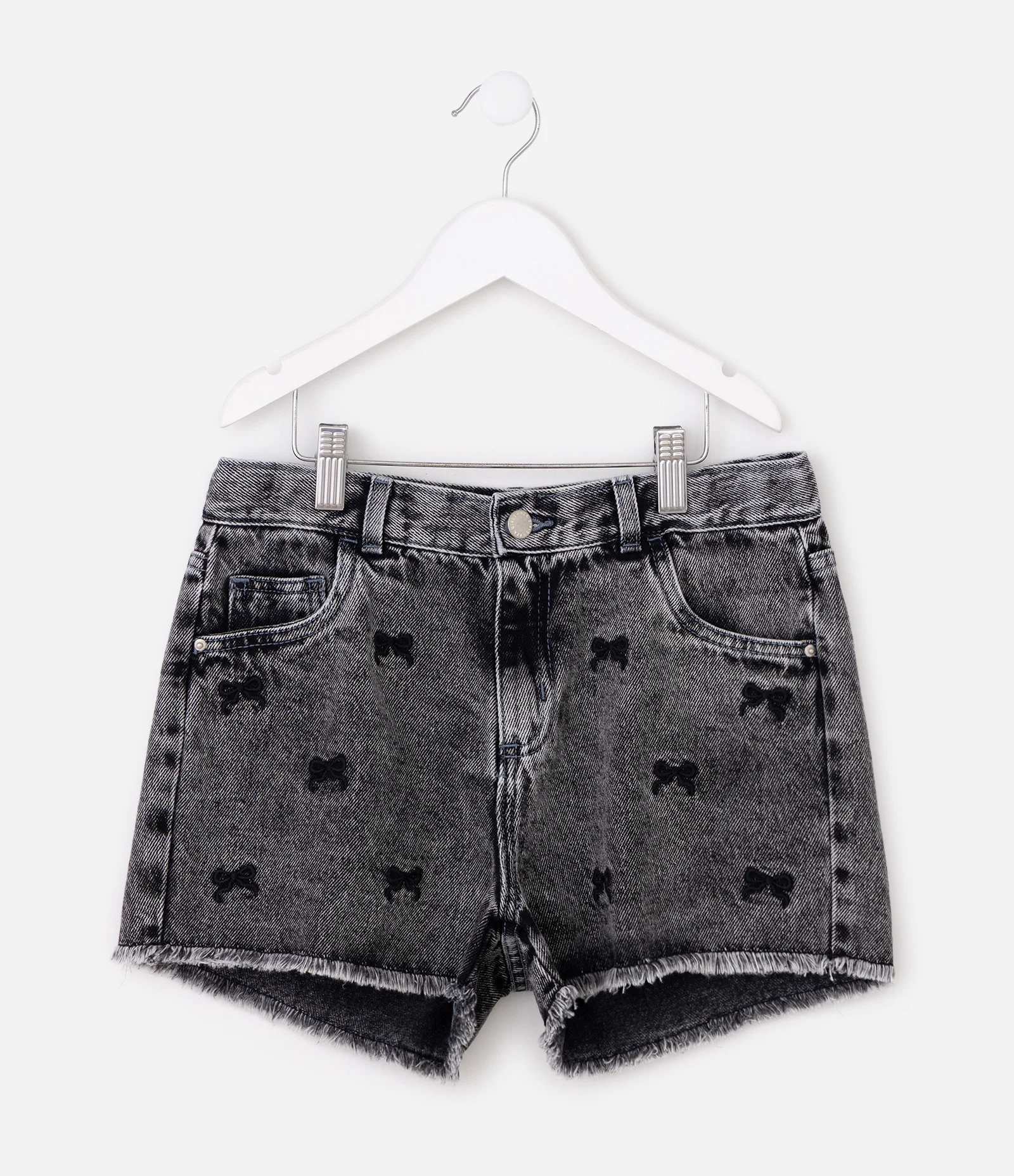 Short Reto Infantil em Jeans com Bordado de Laços – Tam 5 a 16 Anos Preto 2