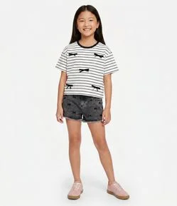 Short Reto Infantil em Jeans com Bordado de Laços – Tam 5 a 16 Anos