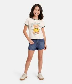 Short Jeans Infantil com Aplicação de Brilhos - Tam 5 a 16 Anos