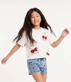 Blusa Boxy Infantil com Cereja em Paetê – Tam 5 a 16 Anos