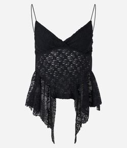 Blusa Renda Assimétrica com Alça Fina