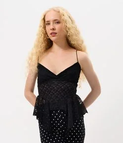Blusa Renda Assimétrica com Alça Fina