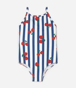 Maiô Infantil Accessories Estampa Cerejas e Listras - Tam 5 a 14 Anos