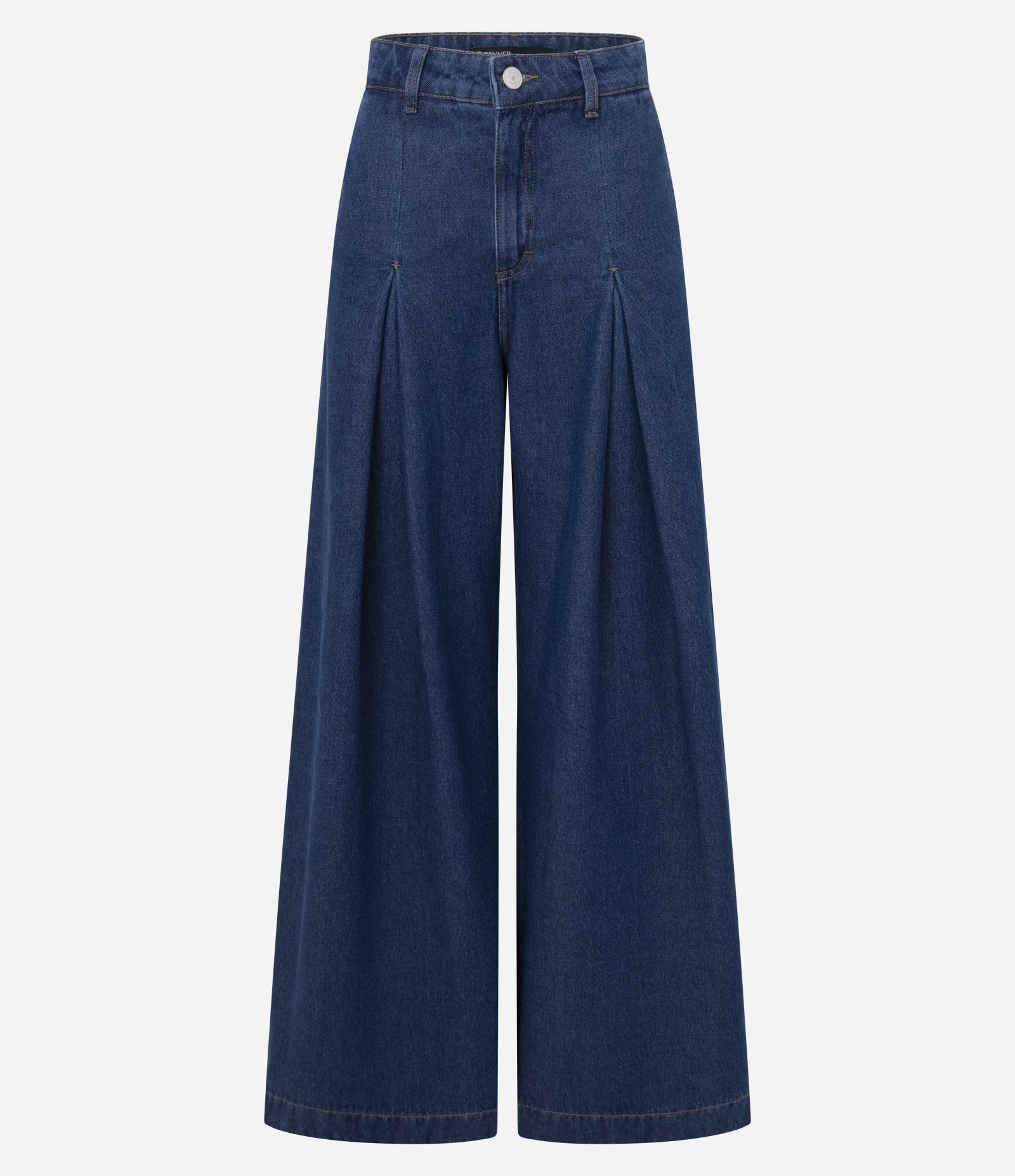 Calça Jeans Ampla com Cintura Alta e Pregas Invertidas Azul Escuro 5