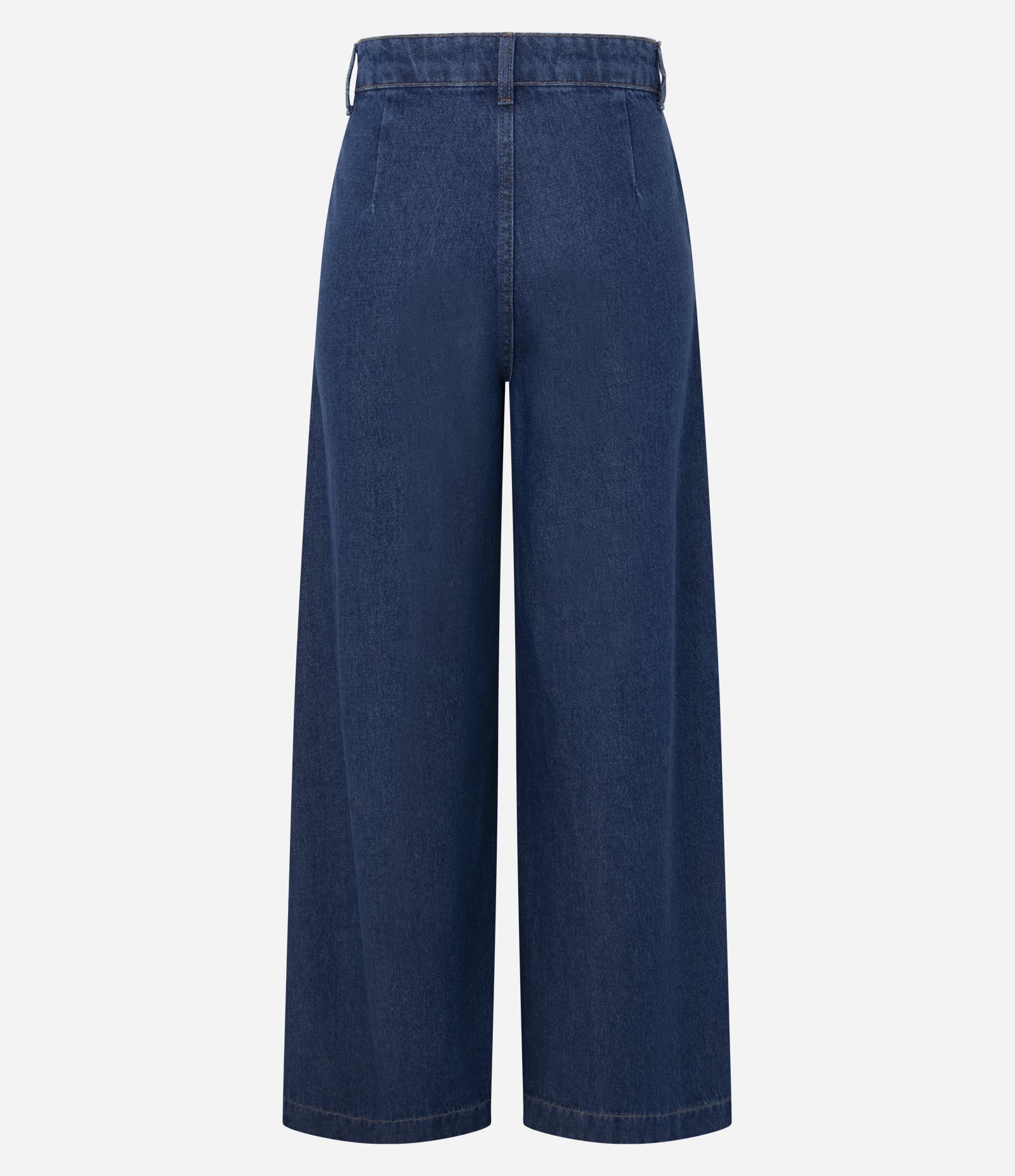 Calça Jeans Ampla com Cintura Alta e Pregas Invertidas Azul Escuro 6