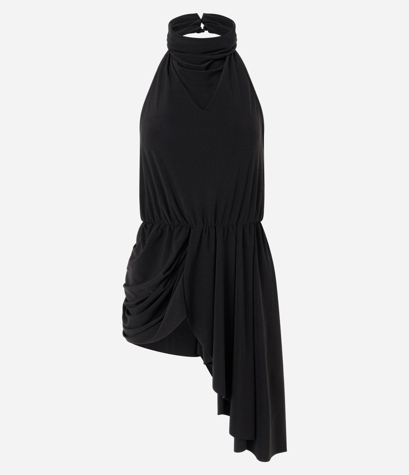 Blusa Frente Única com Gola Alta Degagê e Drapeado Preto 1