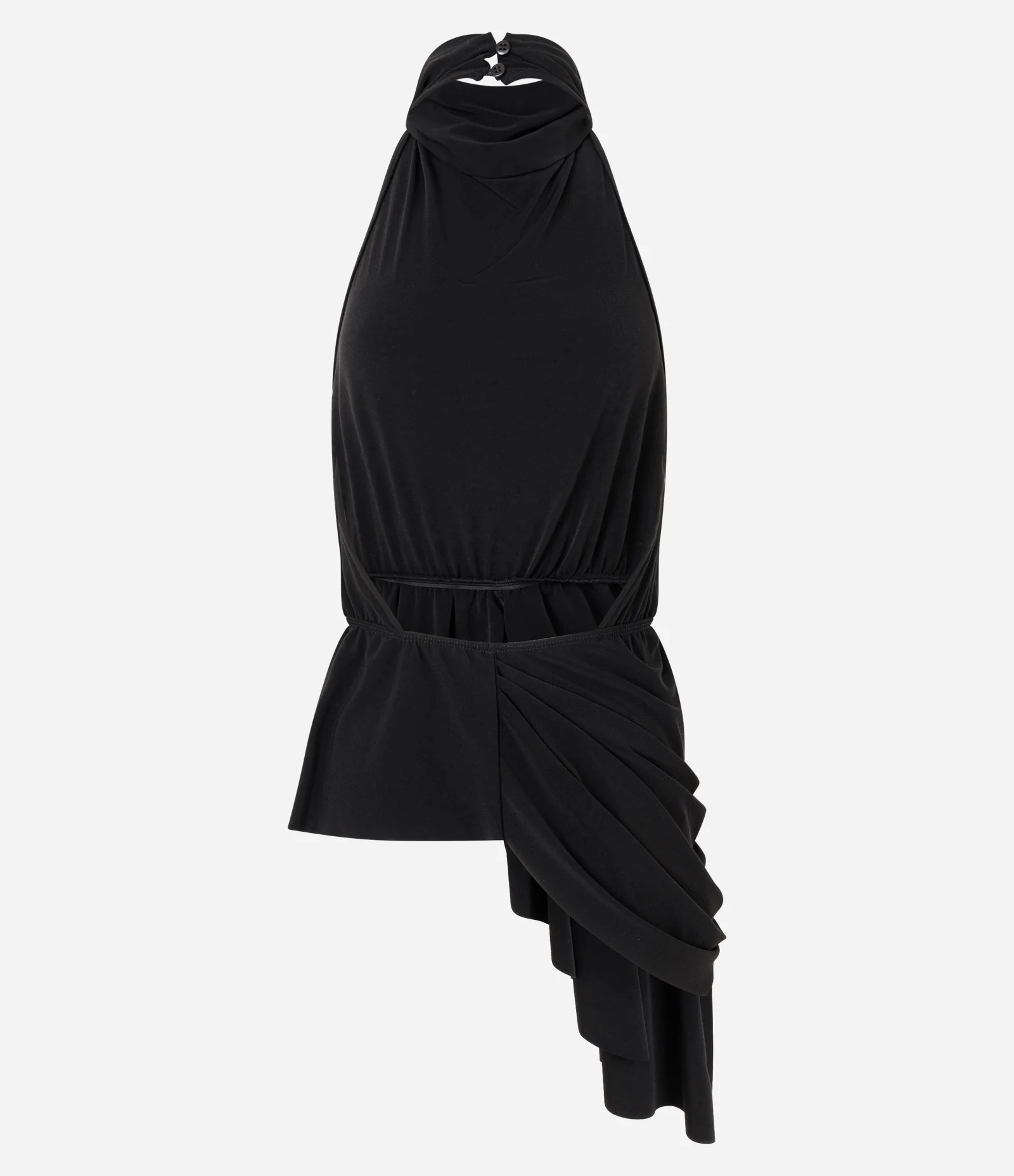 Blusa Frente Única com Gola Alta Degagê e Drapeado Preto 2