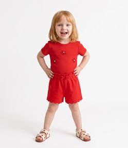 Camiseta Infantil Poim com Bordados de Flores Tam 1 a 6 Anos