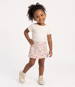 Camiseta Infantil Poim com Bordados de Flores Tam 1 a 6 Anos