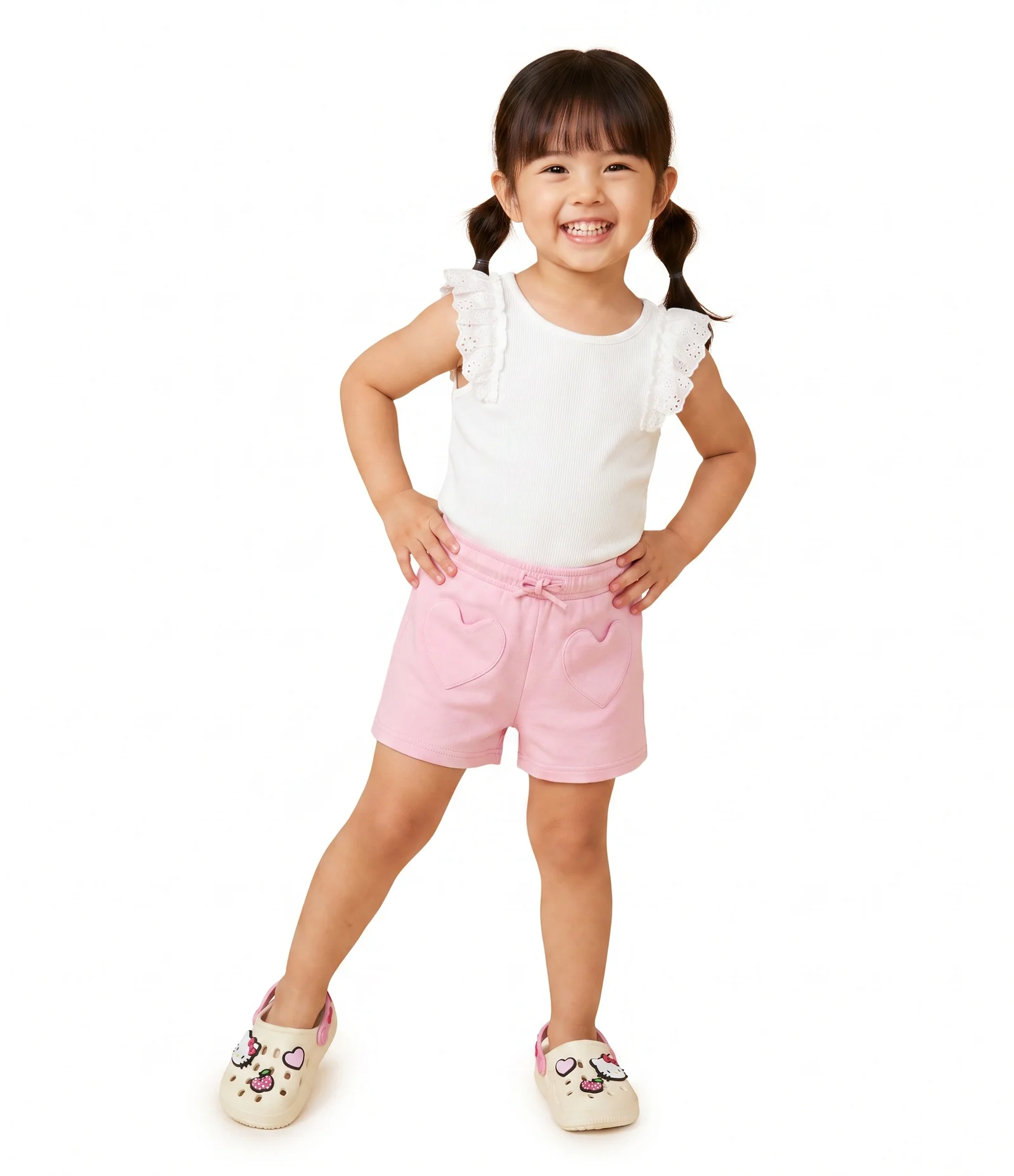 Short Runner Infantil em Modal com Bolsos de Coração – Tam 1 a 6 Anos Rosa Claro 1